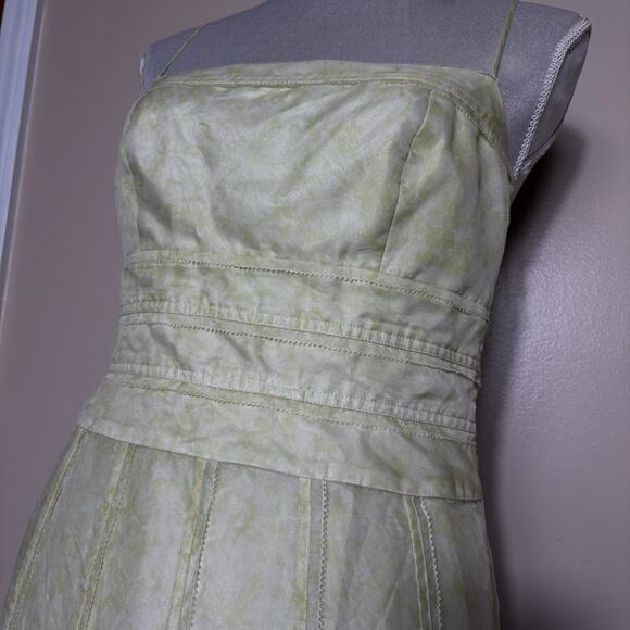 ANN TAYLOR Lime Green Silk Dress Size 4 Spaghetti Straps Coquette Wedding Pastel - Picture 5 of 15